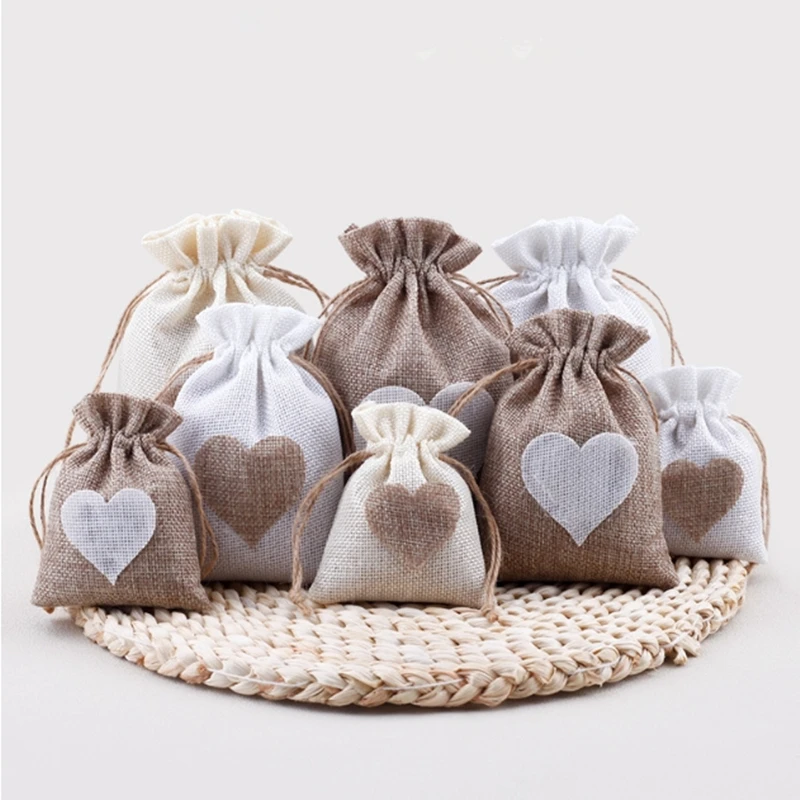 

3 Sizes Love Cotton Line Drawstring Bags Jewelry Bracelet Bag String Pouch Home Dustproof Storage Sacks Gift Package Bags