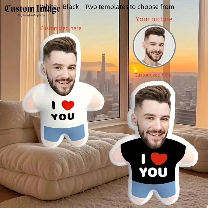 

Custom Avatar Throw Pillow "I LOVE YOU" DIY Pillow, Mini Plush Doll Style — Personalized Pillow Ideal Gift for Couples Holidays