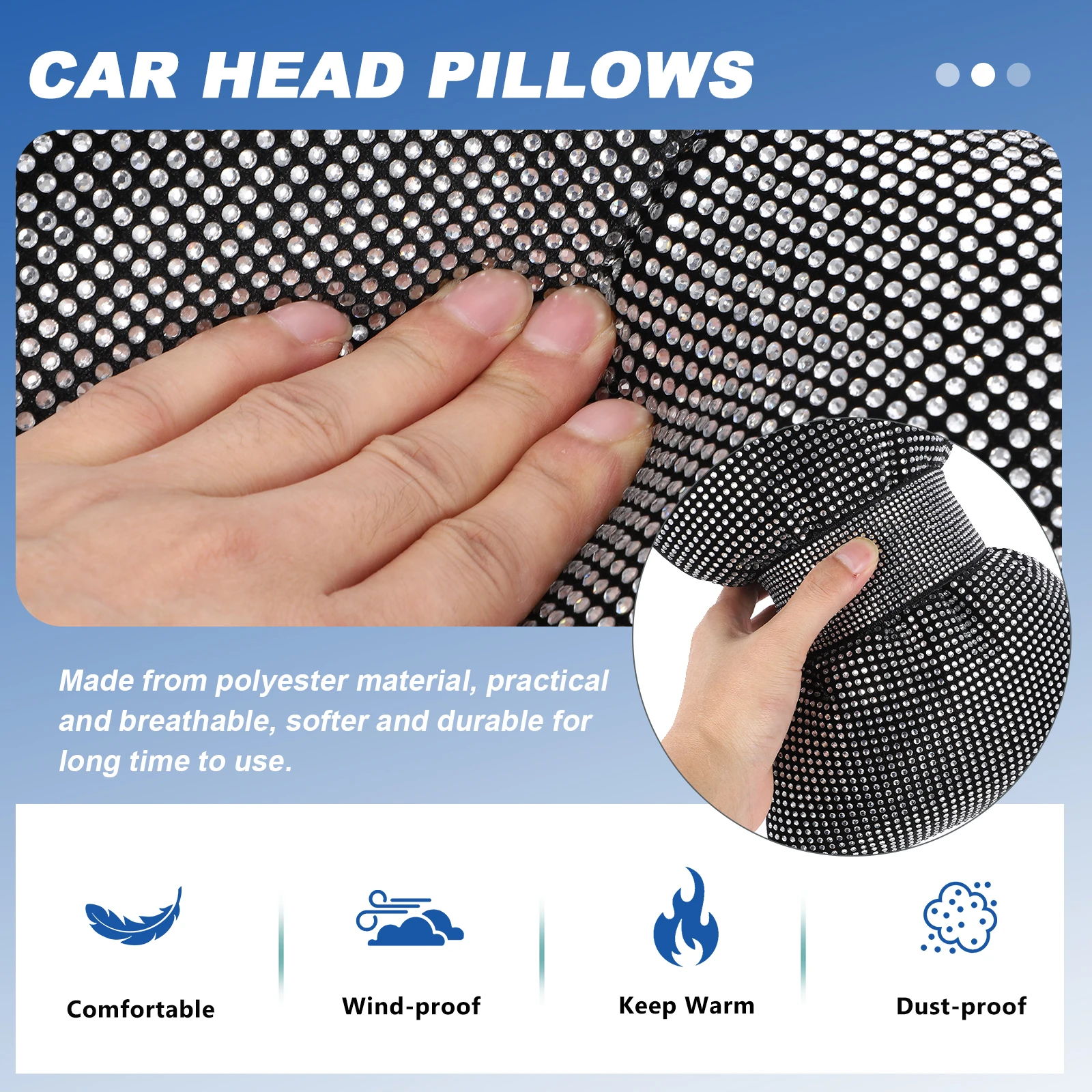 

Car Headrest Pillow Neck Support Cushion Rhinestone Design Polyester Material Travel Office Chair Car Seat Accessories