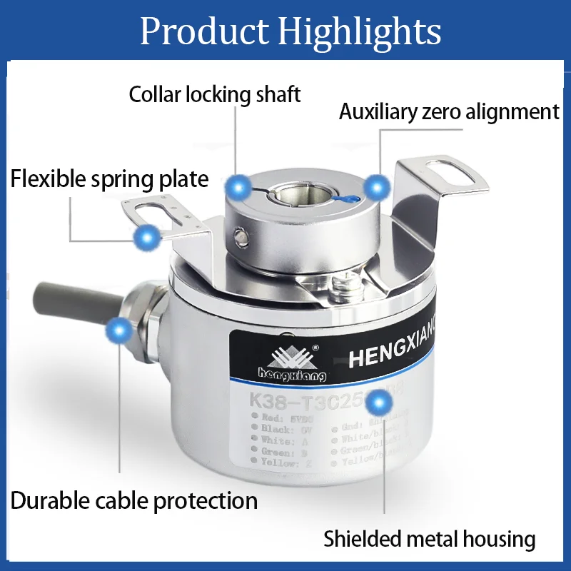 GOOD HENGXIANG Incremental Encoder K38-T3N360 DC5-24V High Resolution 50-16384PPR 38mm Diameter IP65 Protection 38mm Hollow Shaf