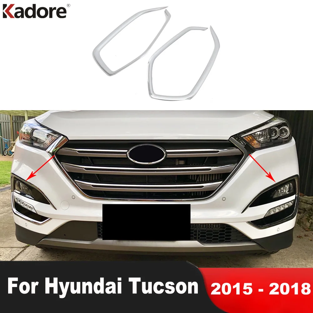 For Hyundai Tucson 2015 2016 2017 2018 Chrome Front Bumper Fog Lights Lamp Trim Foglight Molding Garnish Trims Car Accessories