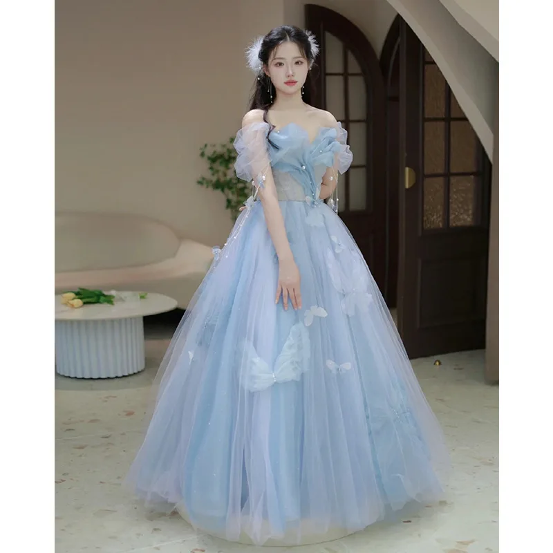 

Ele Blue Evening Gown Women's New 2025 High-End Sensation Fing Princ Toast Dr Fairy Aosphere Luxury Year Cerem...