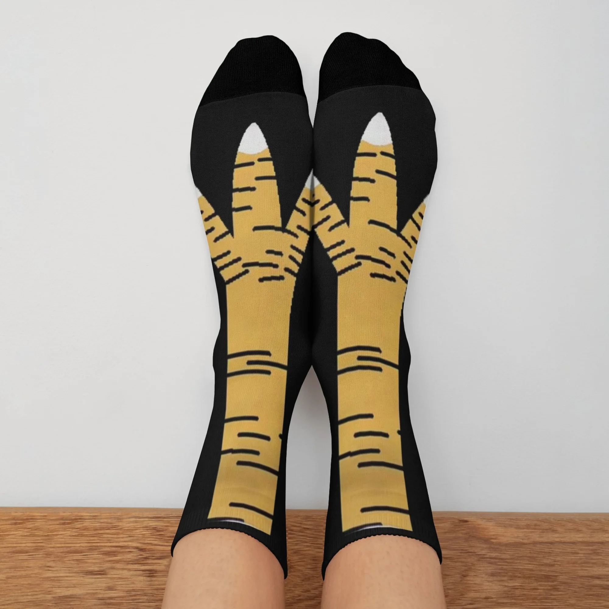 1 Paar Ganzjahres-Crew-Socken, Polyester mit Hühner-Entenkrallen-Musterdruck, Strumpf für Freizeitsport und Outdoor, Herren und Damen