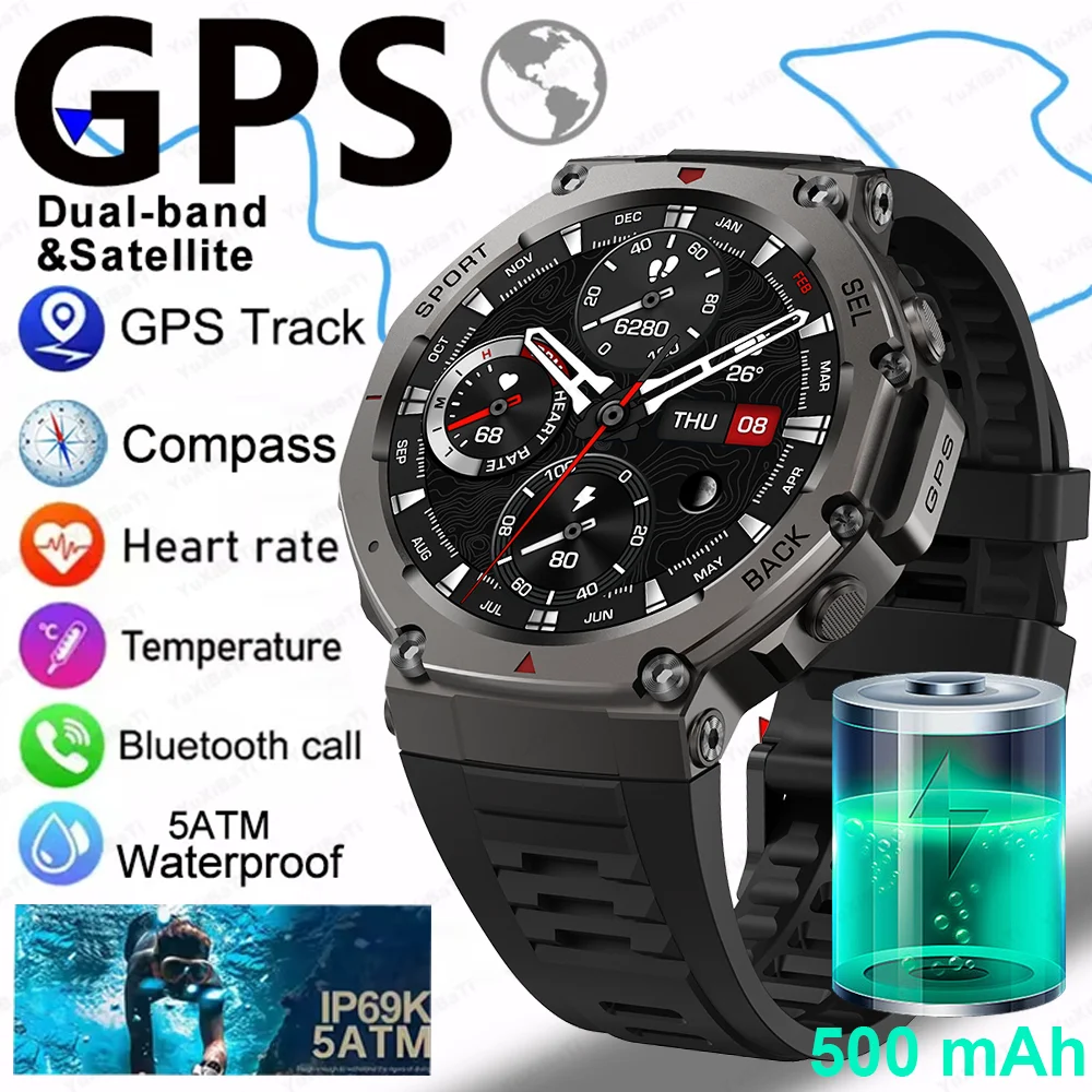 Militärische Smartwatch T-Rex 3, eingebauter GPS-Kompass, Höhenmesser, barometrisch, 5 ATM, IP69K,