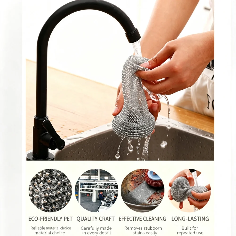 PET Non-Scratch Cleaning Scrubber Ball, Reusable Kitchen Pot Pan Washing Brush, Dish Cleaning Ball, 4 Pcs, Random Color