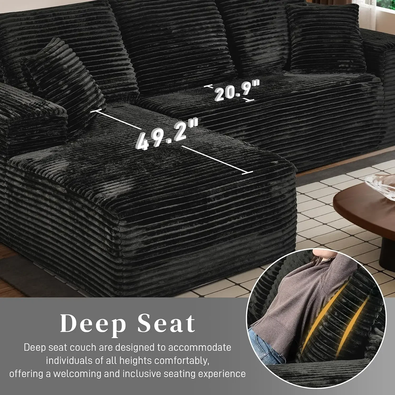 Black L Shaped Modular Sofa Memory Foam Deep Seat Chaise No Assembly