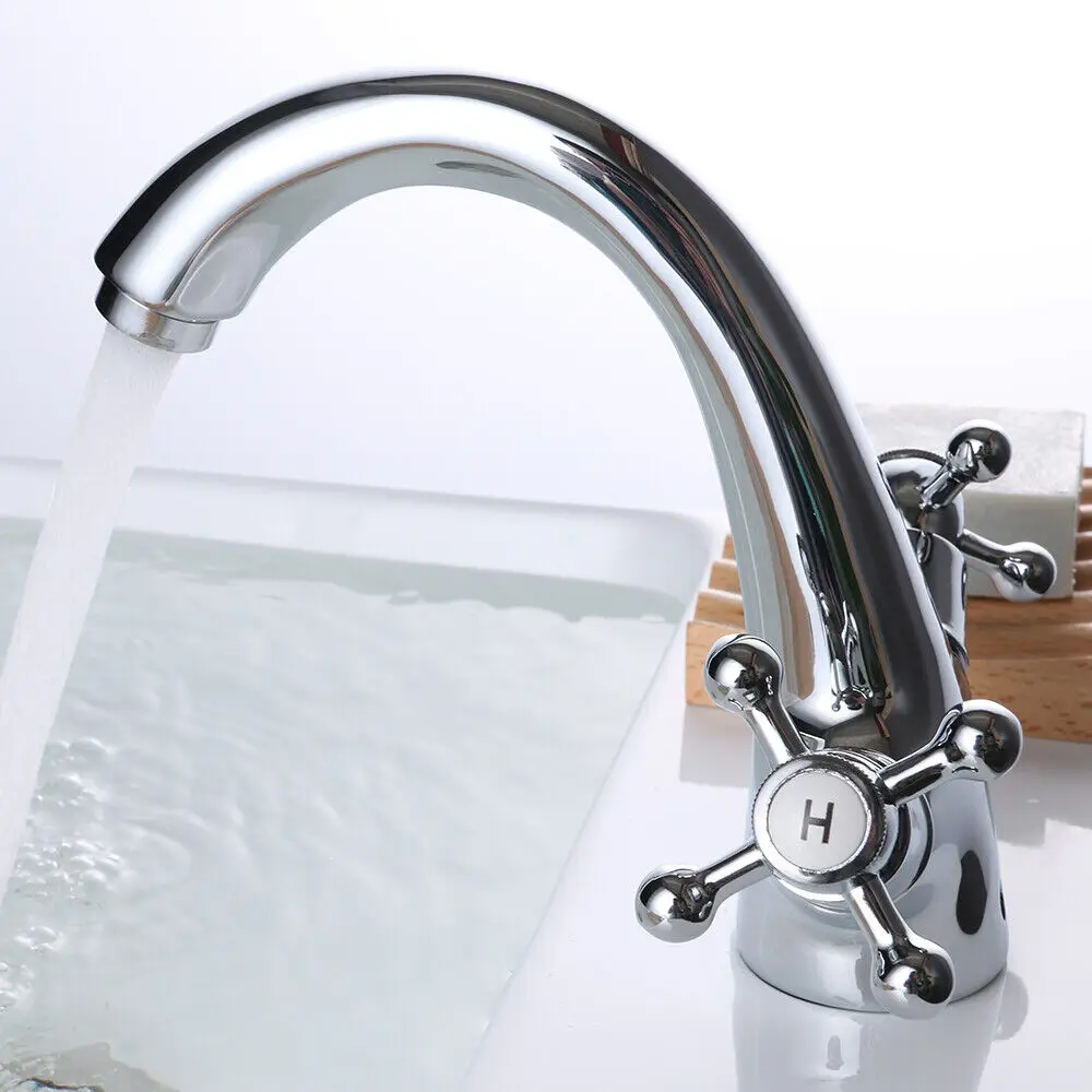 Faucet Two-handle Bathroom Kitchen Faucet Chrome Washbasin Cross Handle Washbasin Faucet 1/2\