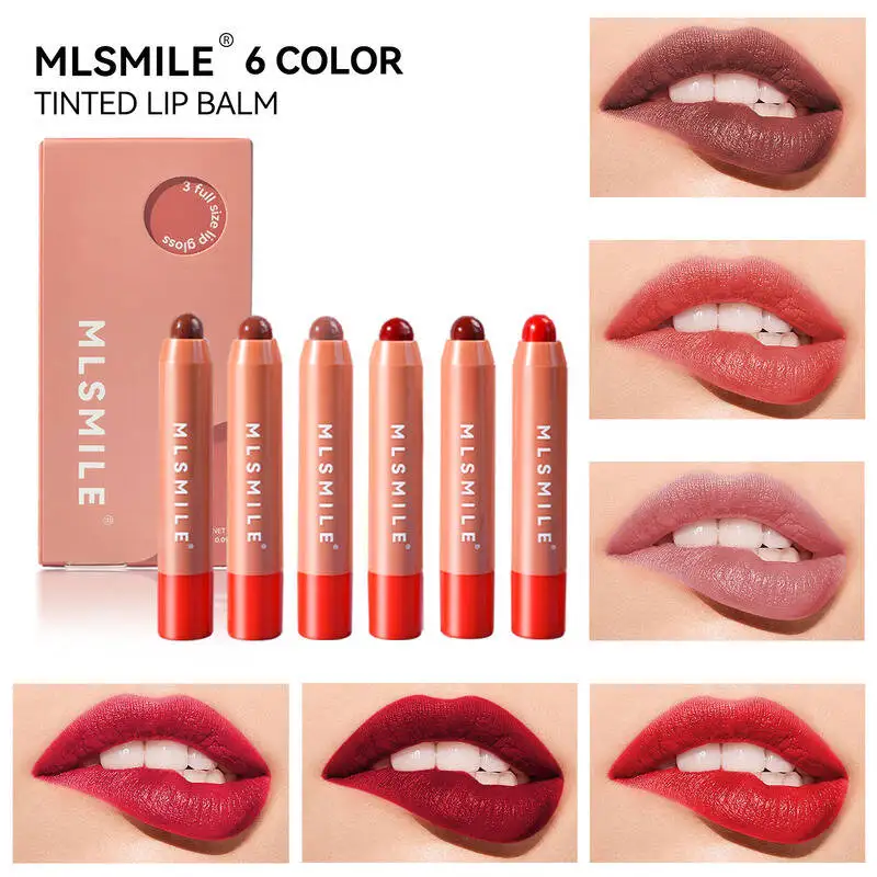 MLSMILE ลิปบาล์มบำรุงริมฝีปาก ลิปกลอสติดทนนาน ติดง่าย สีสวย ชุดปากกาลิปสติกแบบหมุน