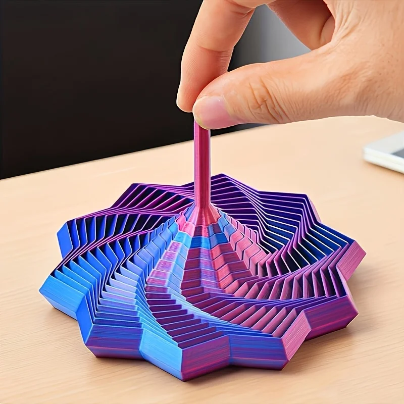 1Pc Random Color 3D-Printed Star Fidget Spinner Set - 2 Sizes with Gradient Rotating Polygons, Expandable Sensory Desktop Decor