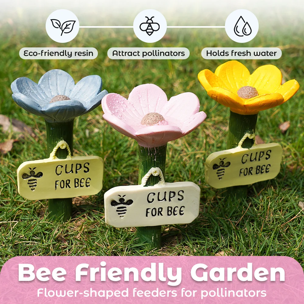 3PCS Bee Waterers For Garden Bee Pollinator Feeder Drinking Cups Flower Shape Watering Stations Colorful Butterfly Hygienic Cups