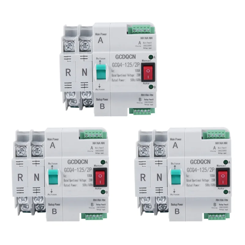 A72Z 3X Dual-Power Automatic Transfer Switch 2P 100A Household 35Mm Rail Installation