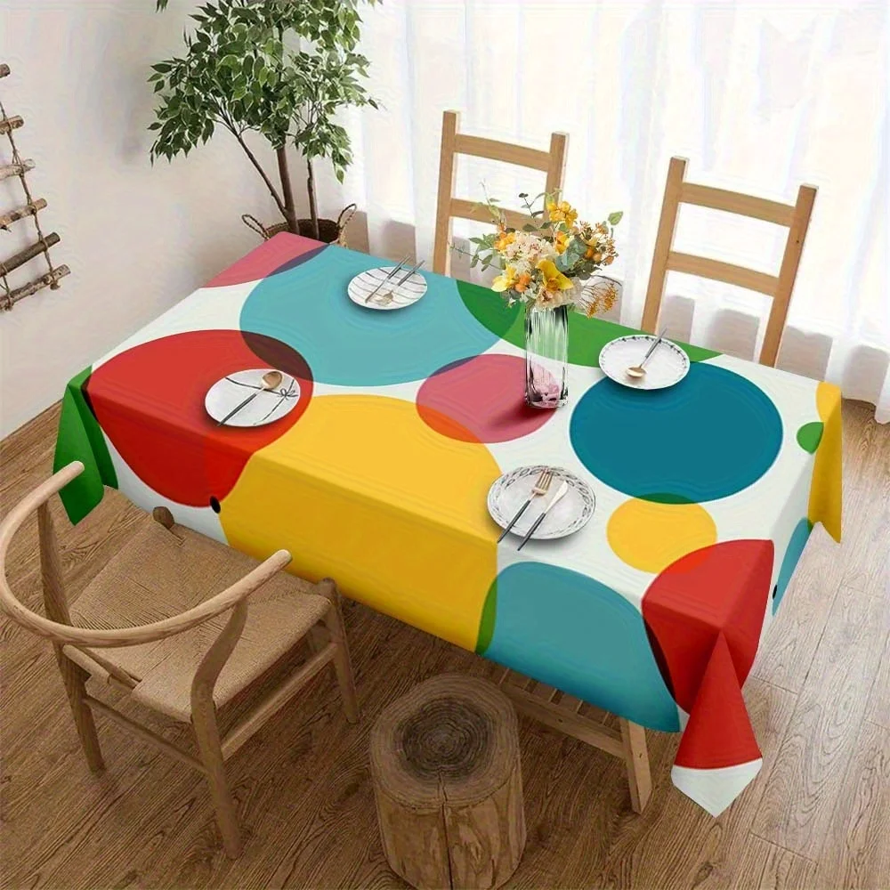 Colorful circle pattern vintage tablecloth - suitable for picnics, camping, and weddingszyc