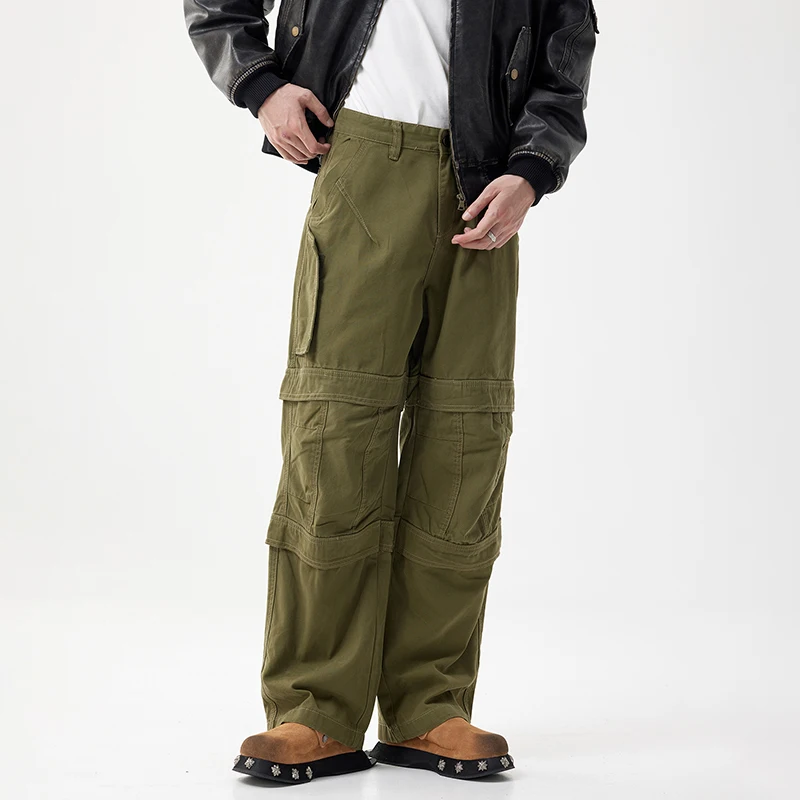 High-end American tide black wide-legged pants work pants men's loose straight trend gang handsome men's jeans Streetwear