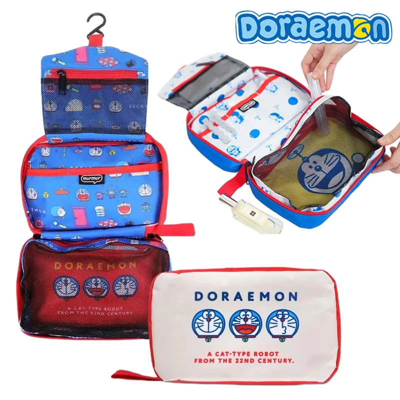 

Kawaii Doraemon Portable Toiletry Bag for Women Cosmetic Bag Cartoon Travel Storage Bags Multi-functional Hanging Bag Girls Gift