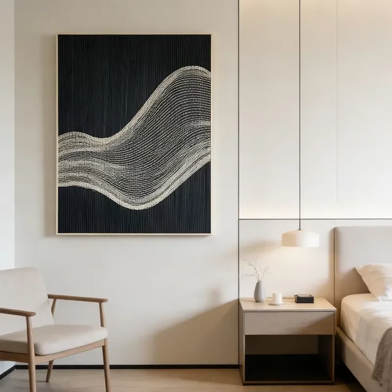 OEM Modern Layered Wave Textile Framed Woven Wall Art for Contemporary & Neutral Interiors 6