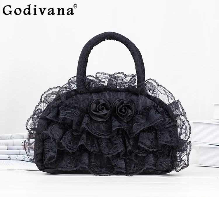 

Милая винтажная сумка-тоут из ткани с кружевными оборками и квадратной молнией, женская сумка с верхней ручкой