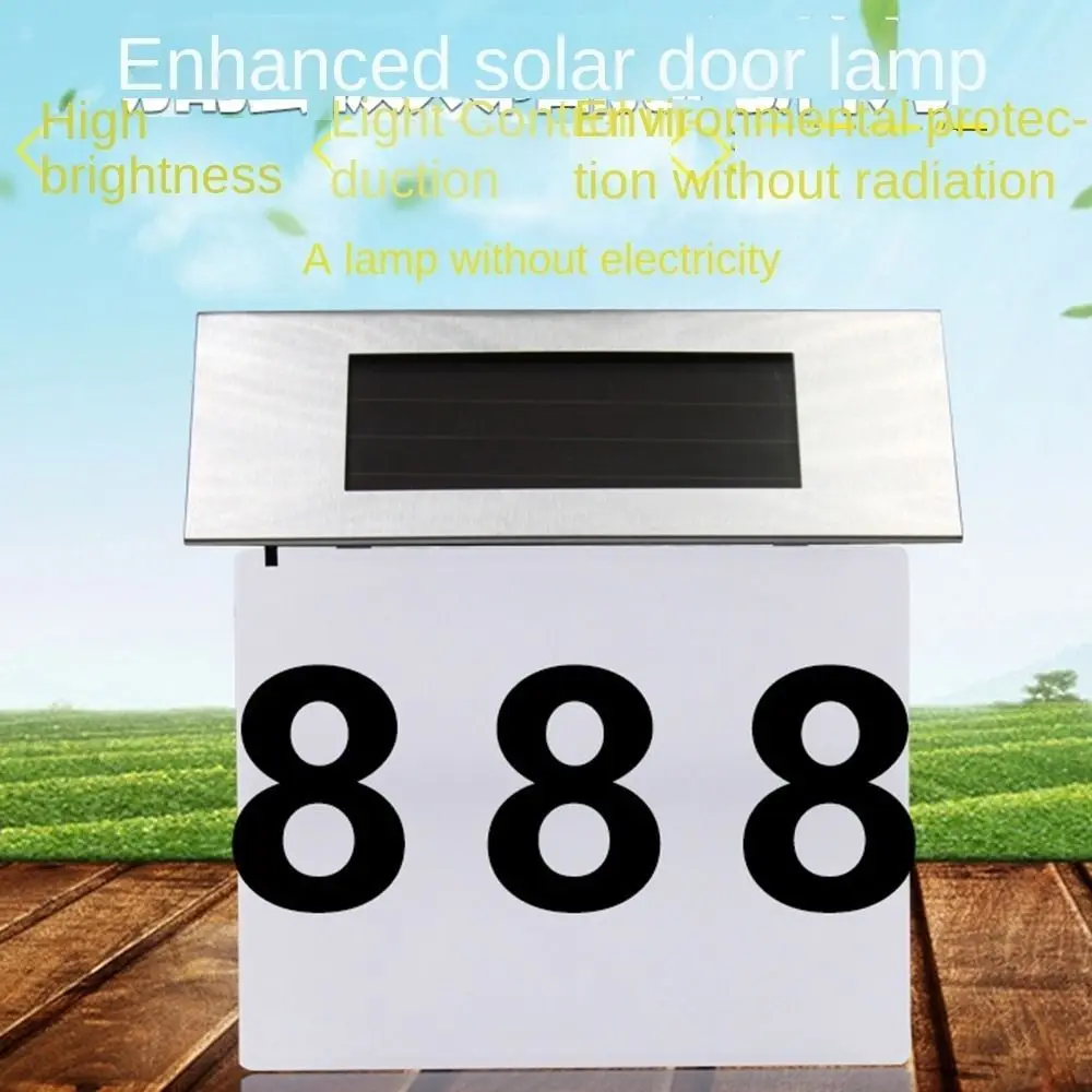 Solar-Powered LED Door Sign Light Stainless Steel Moisture-proof LED Address Sign Energy-Efficient with Digital Stickers