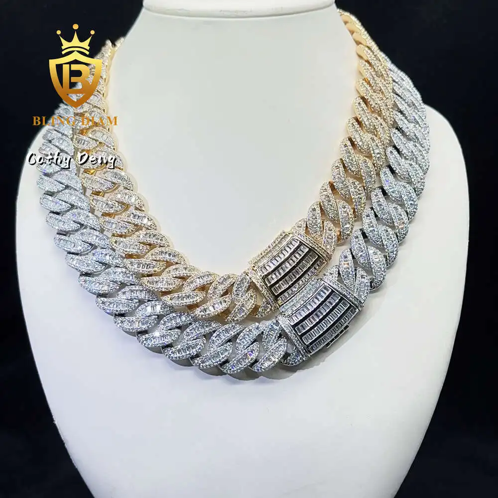 

Fashion Rapper Jewelry Bling Baguette Cut Zircon Diamond Cuban Link Chain Brass Gold Plated Cuban Chain Necklace for Men