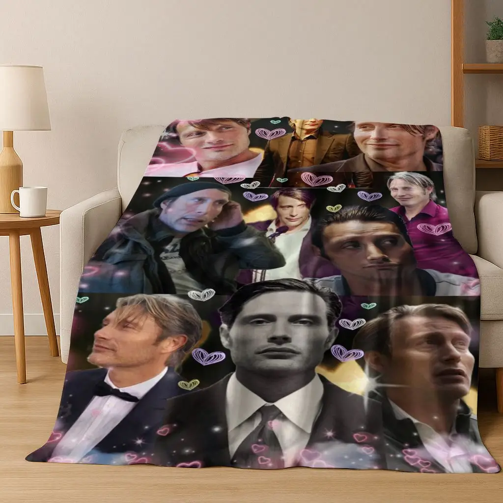 26 Style Mads Mikkelsen Sexy Man Art Flannel Blanket,Cozy Soft Throw Blanket for Home Bedroom Bed Sofa Picnic Cover Gift Kids