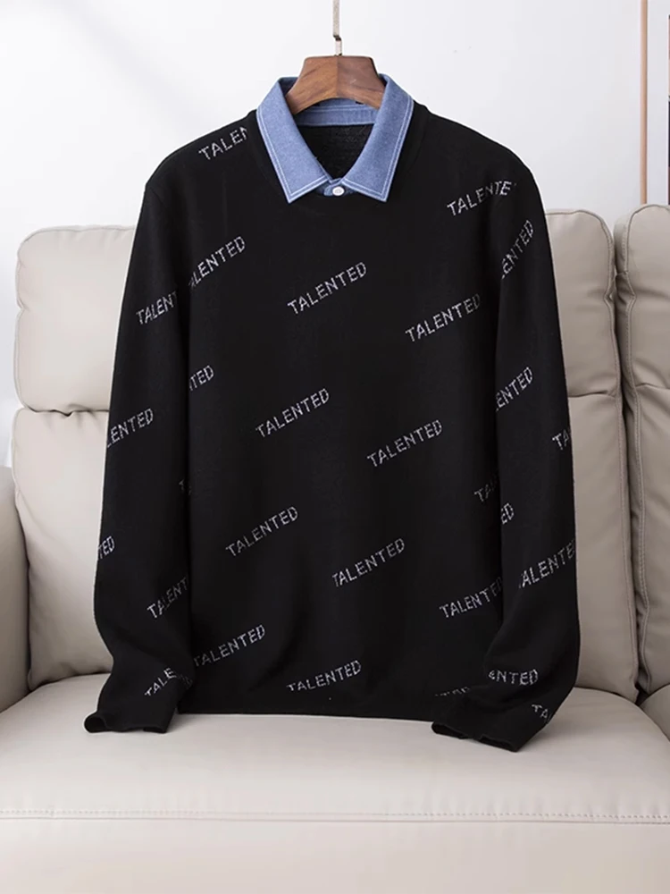 

Soft And Skin-Friendly Men's Knitted irt Collar Fake Two-Piece Warmth Sweater Long Sve Basic Youthful Sle Autumn Winter