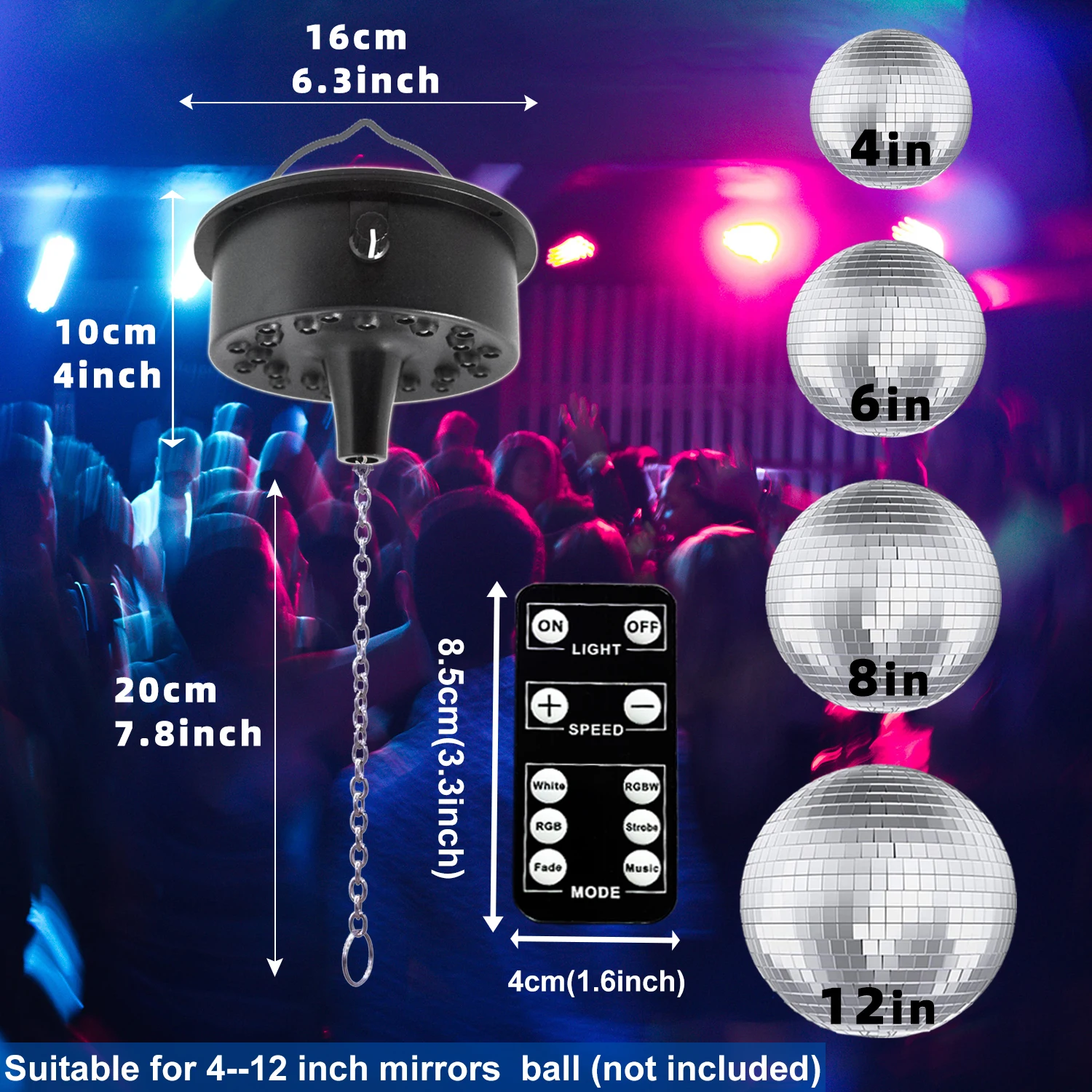 

Adjustable Disco Ball Motor 5 10 RPM with Remote 23 RGBW LED Rotator Multi Light Modes for Party DJ Wedding Decoration
