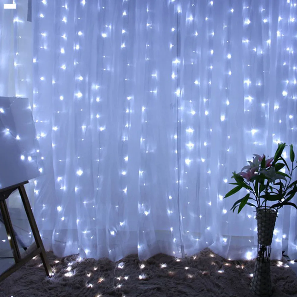 

USB LED Curtain String Lights Fairy Decoration Holiday Garland Lamp 8 Mode for Christmas Party New Year Wedding Home Room Garden