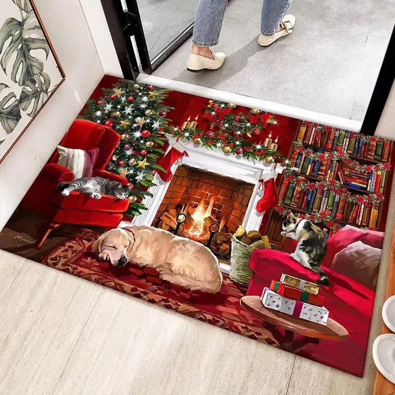 Merry Christmas Gifts Pattern Red Carpet Living Room Holiday Sofa Bedroom Study Kitchen Entrance Rug Non-slip Home Decor Mat