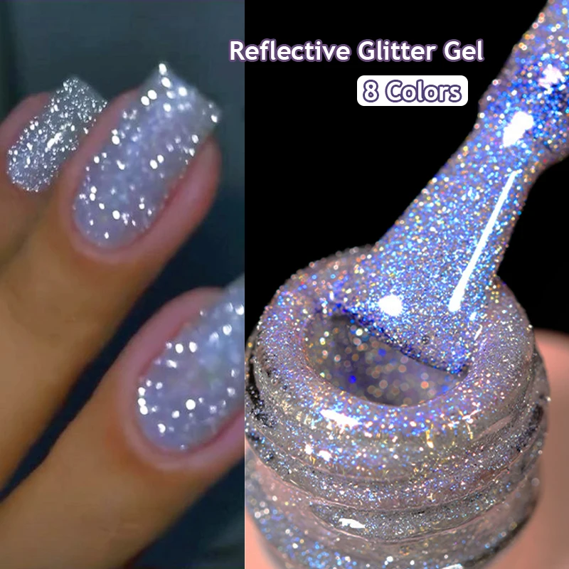 UR SUGAR 15ml Blue Reflective Glitter Gel Nail Polish Champagne Sparkling Sequin Semi-permanent Varnishes Soak Off Nail Art Deco