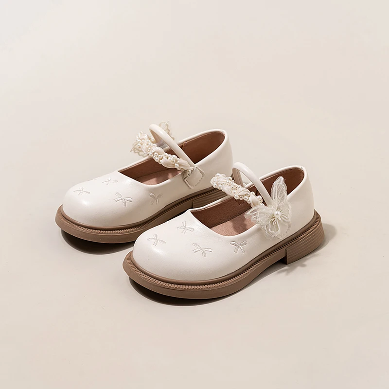 

Кожаная обувь для девочек, повседневная обувь на резиновой мягкой подошве, модная милая детская обувь принцессы на четыре сезона, простые модельные туфли, размер 26-35