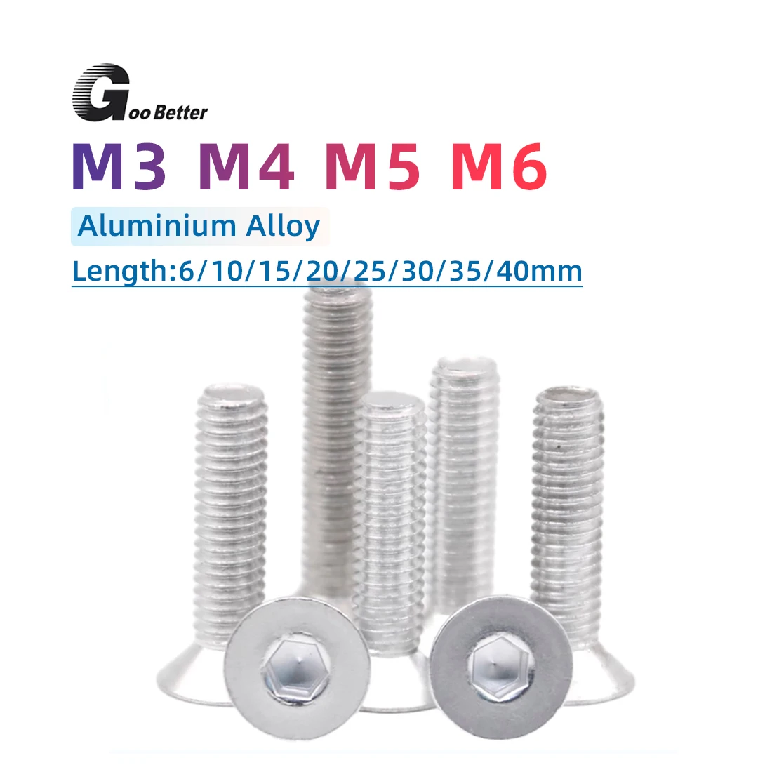 Aluminum Flat Hex Screw M3 M4 M5 M6  Aluminum Hex Hexagon Countersunk Head Screw