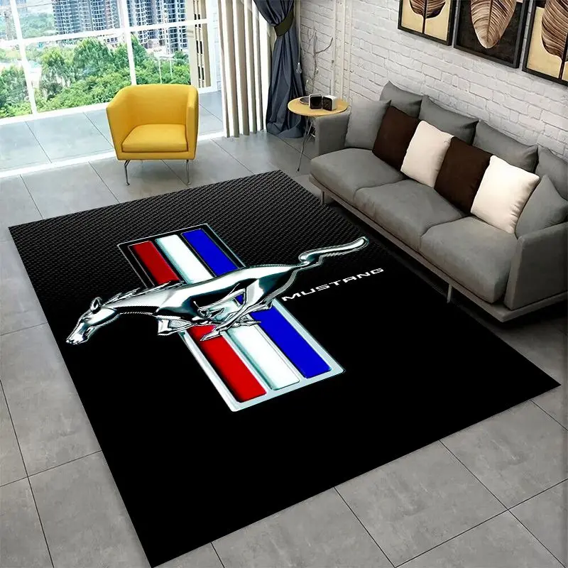 Retro M-Mustang Racing Car Non-Slip Area Rug for Living Room,Bedroom,Playroom,Soft Carpet Floor Mat Home Decor Rug Kids Room