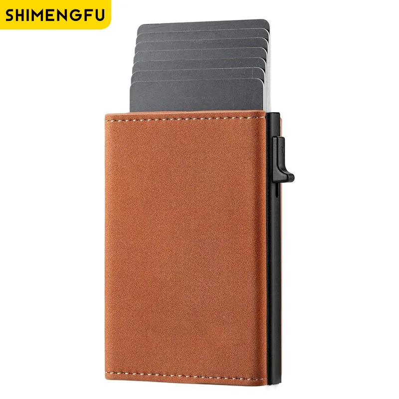 Slim RFID Smart Wallet for Men And Women Minimalist Metal Credit Card Holder Pop-Up Black Purse Small Size