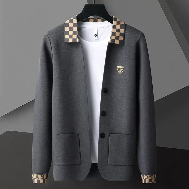 2023 New Fall Winter Fashion Brand Cardigan Clothing For Men Top Designer Classic Plaid Turn-down Collar Men Knit Sweater Jacket