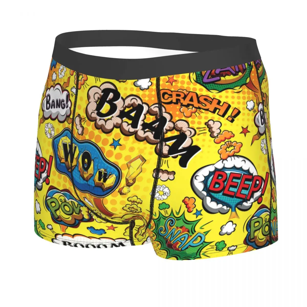 Custom Yellow Comic Speech Bubbles Pattern Boxers Shorts Mens Briefs Underwear Sexy Underpants