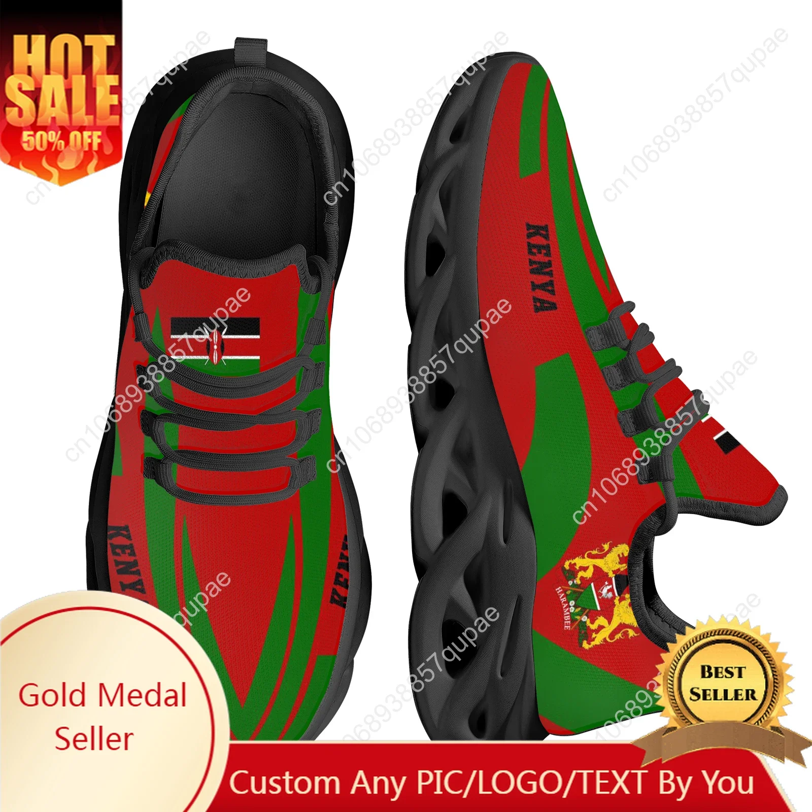 Trendy Kenya Flag Design Flats Sneakers Shoes Mens Womens Sports Shoes Fashion High Quality DIY Sneaker Custom Made Shoe