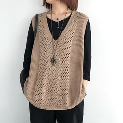 Pull vintage évidé avec col en V pour femme, glakorean, pull fin, jersey décontracté, mode printemps et automne