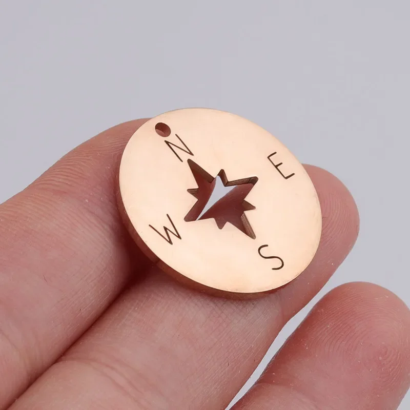 5pcs/lot Plated Rose Gold Stainless Steel Compass Pendant Charms with Hook for DIY Necklace Findings Crafts Jewelry Making