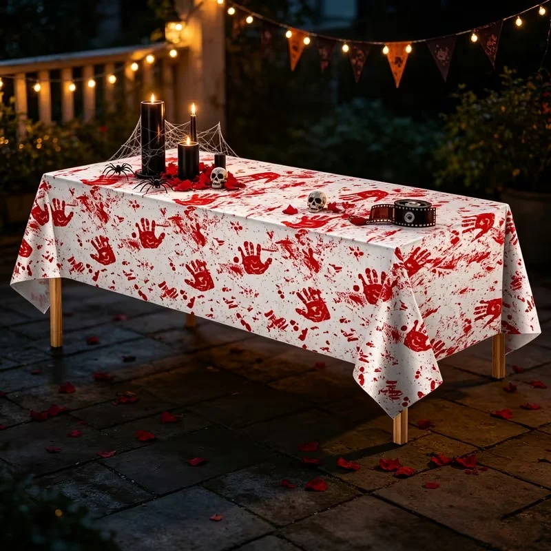 1-10PCS Halloween Bloody Handprint Tablecloth Disposable Waterproof Oilproof Cover for Spooky Party Gathering Home Decor