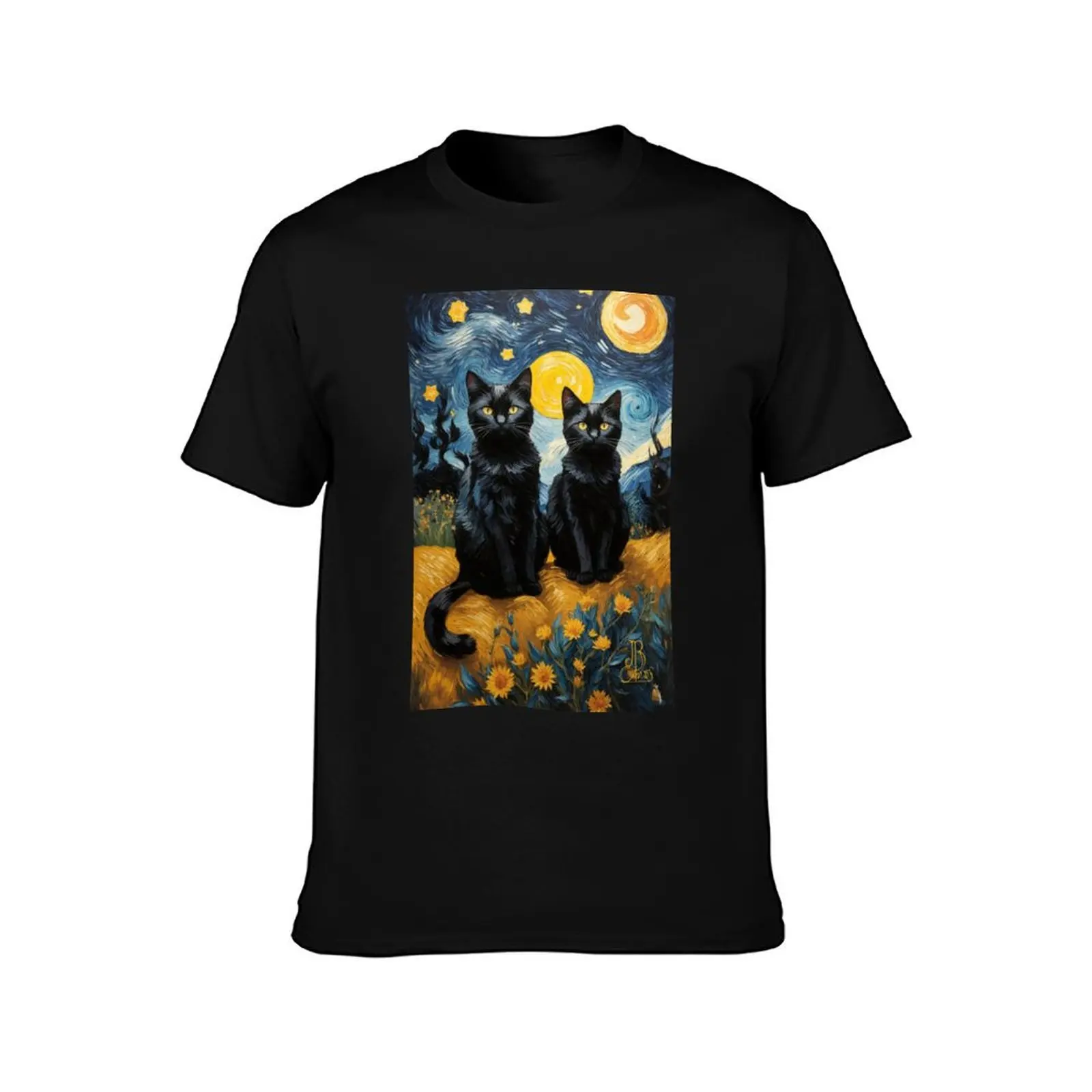 Black Cats, Sweethearts Under a Starry Sky T-Shirt Lightweight Hiking T-Shirt