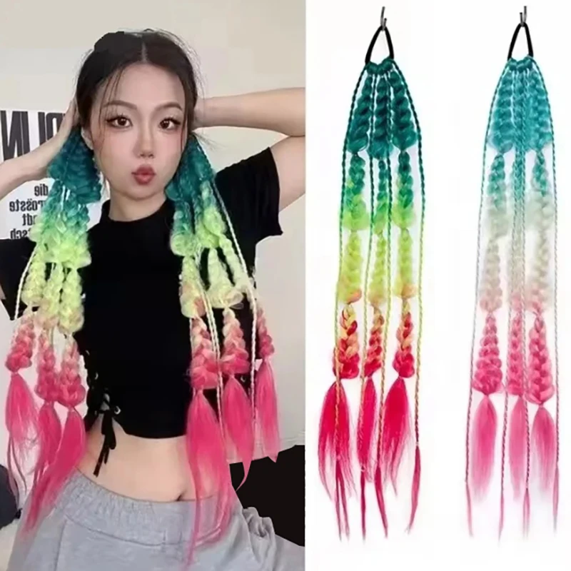 فانوس طويل مضفر ذيل حصان مع ربطة شعر مستقيمة 1 قطعة ذيل حصان الاصطناعية تمديد فقاعة ملونة جديلة #3