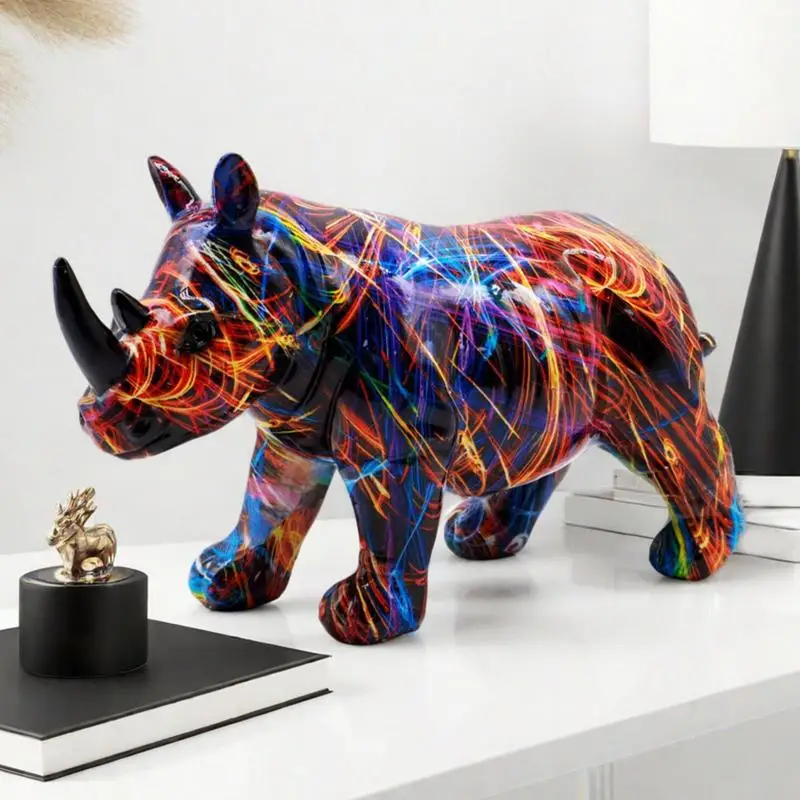 

Resin Rhinoceros Statue Exquisite Hand-Painted Art Unique Figurines Collectibles Art Vibrant Art Figurines Animals For Home Or