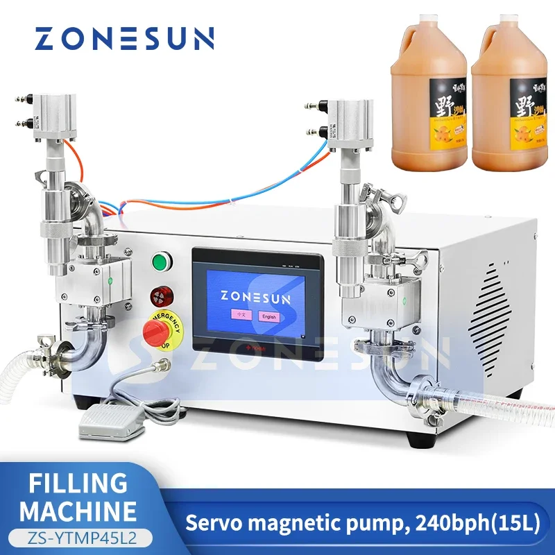 Zonesun Tabletop Liquid Filling Machine Bucket Filler High Speed Filling Equipment Servo Motor Magnetic Pump ZS-YTMP45L2