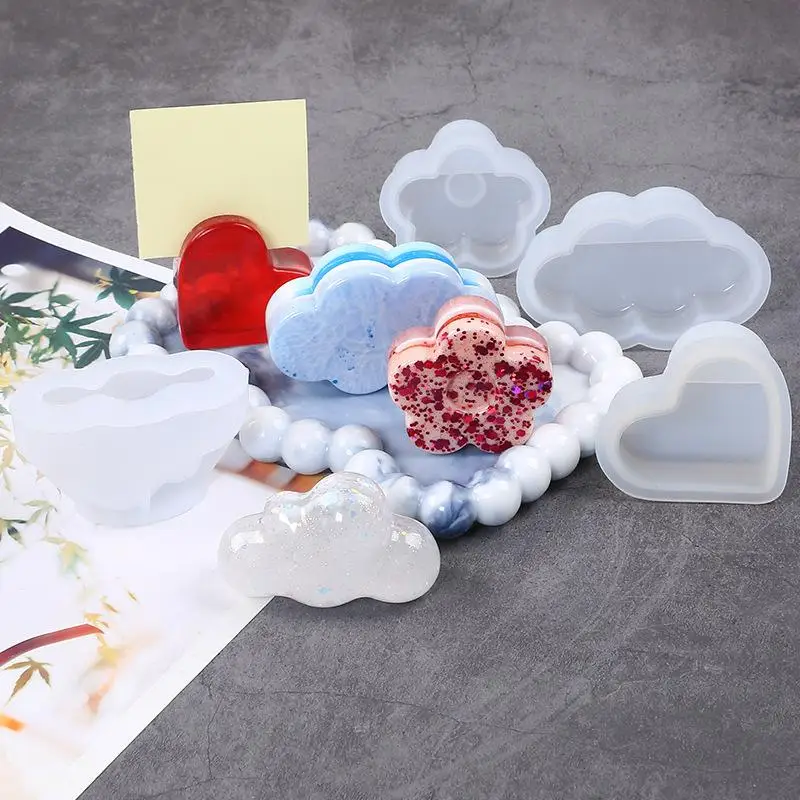 

Epoxy Resin Silicone Mold Set-DIY Heart Cloud Flower Shape Business Card Holder,Office Desk Organizer&Decorative Stand Craft Kit