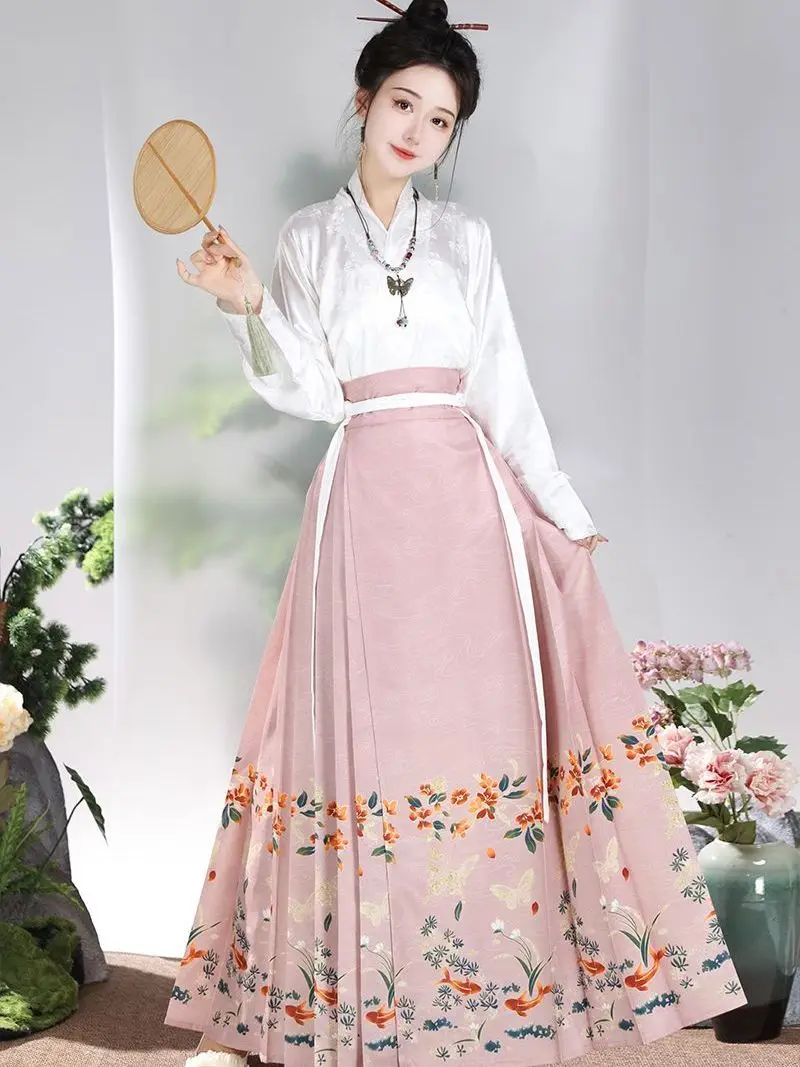 

‌ Оригинальный комплект Hanfu — юбка Mamianqun Dynasty Ming с модифицированными рукавами, новая повседневная одежда в традиционном китайском стиле для женщин