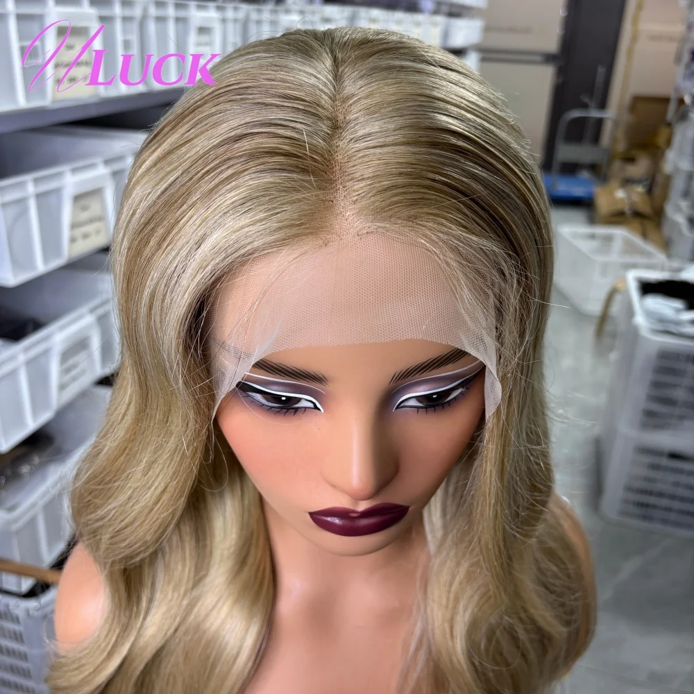 Parrucche Uluck dell'onda del corpo Parrucche frontali in pizzo 13x6 Densità del 180% Parrucche brasiliane reali dei capelli umani Pre pizzicate Bionda cenere colorata per le donne
