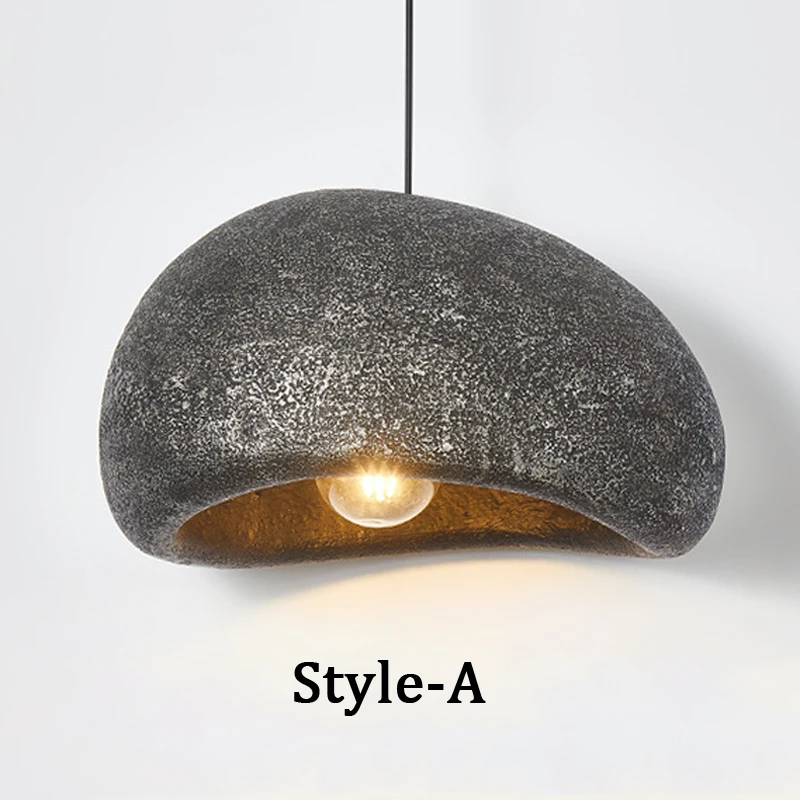 Wabi Sabi Living Room Bedroom Grey Line Pendant Light Nordic Creative Half Nest Shape Clothing Store Restaurant LED Hanging Lamp