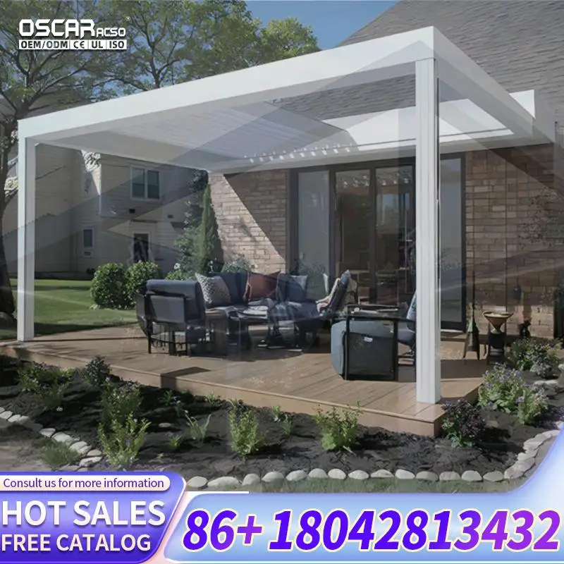 6x4 Aluminium Manual Pergola with Remote Control and Sliding Glass Doors Custom Sun Shade for Bioclimatic Gardens pergola