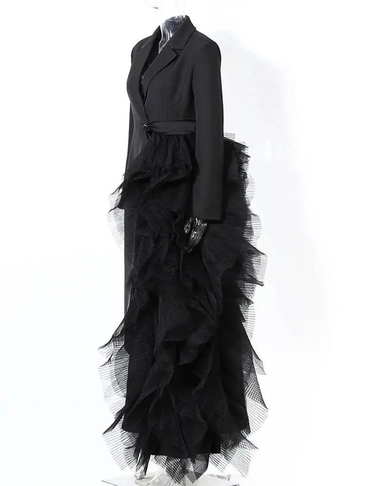 Mesh Women Black Irregular Big Size Long Elegant Blazer New Lapel Long Sleeve Jacket Fashion Spring Autumn 2026 7AB6F3O