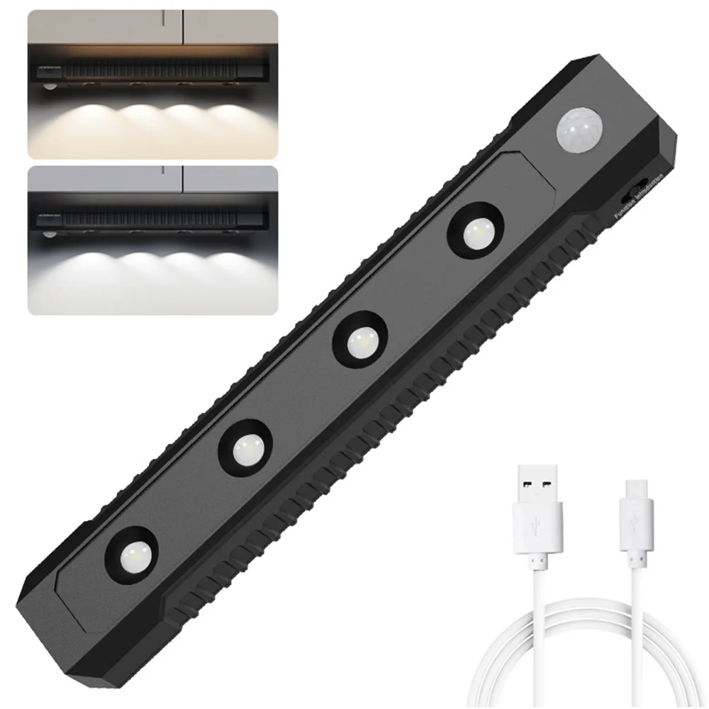Portable 4 Leds Black LED Under Cabinet Light Human Induction USB Rechargeable Indoor Night Lamp for Bedroom,Study
