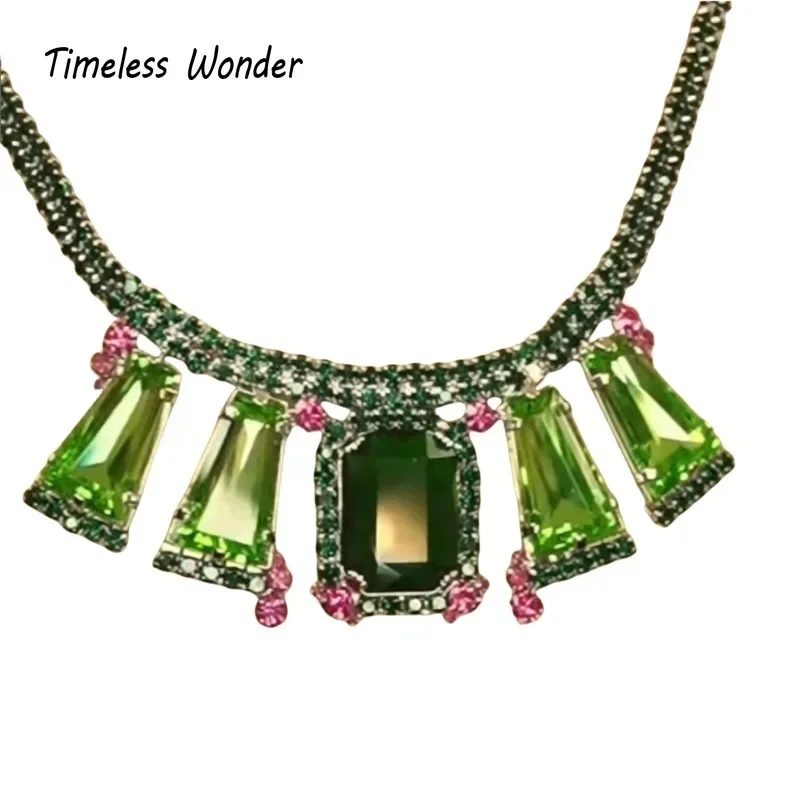 Timeless Wonder Fancy Crystal Zircon Geo Pave Necklace N Stud Earrings for Women Designer Jewelry Set Luxury Top Runway Mix 4612